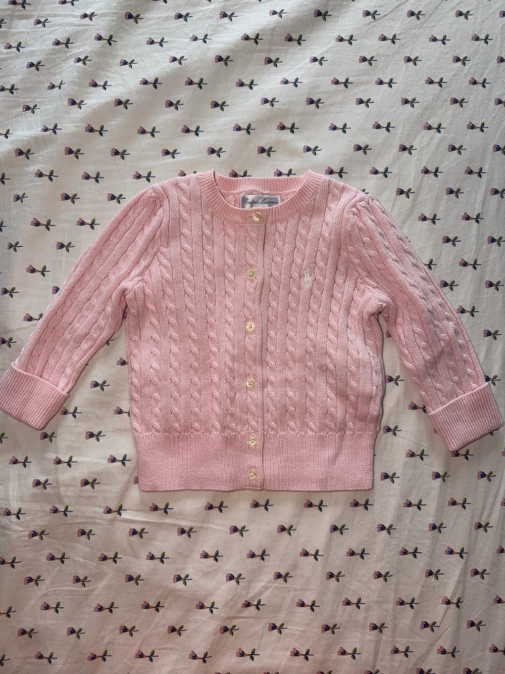 Ralph Lauren Light Pink Cable-Knit Baby Cardigan